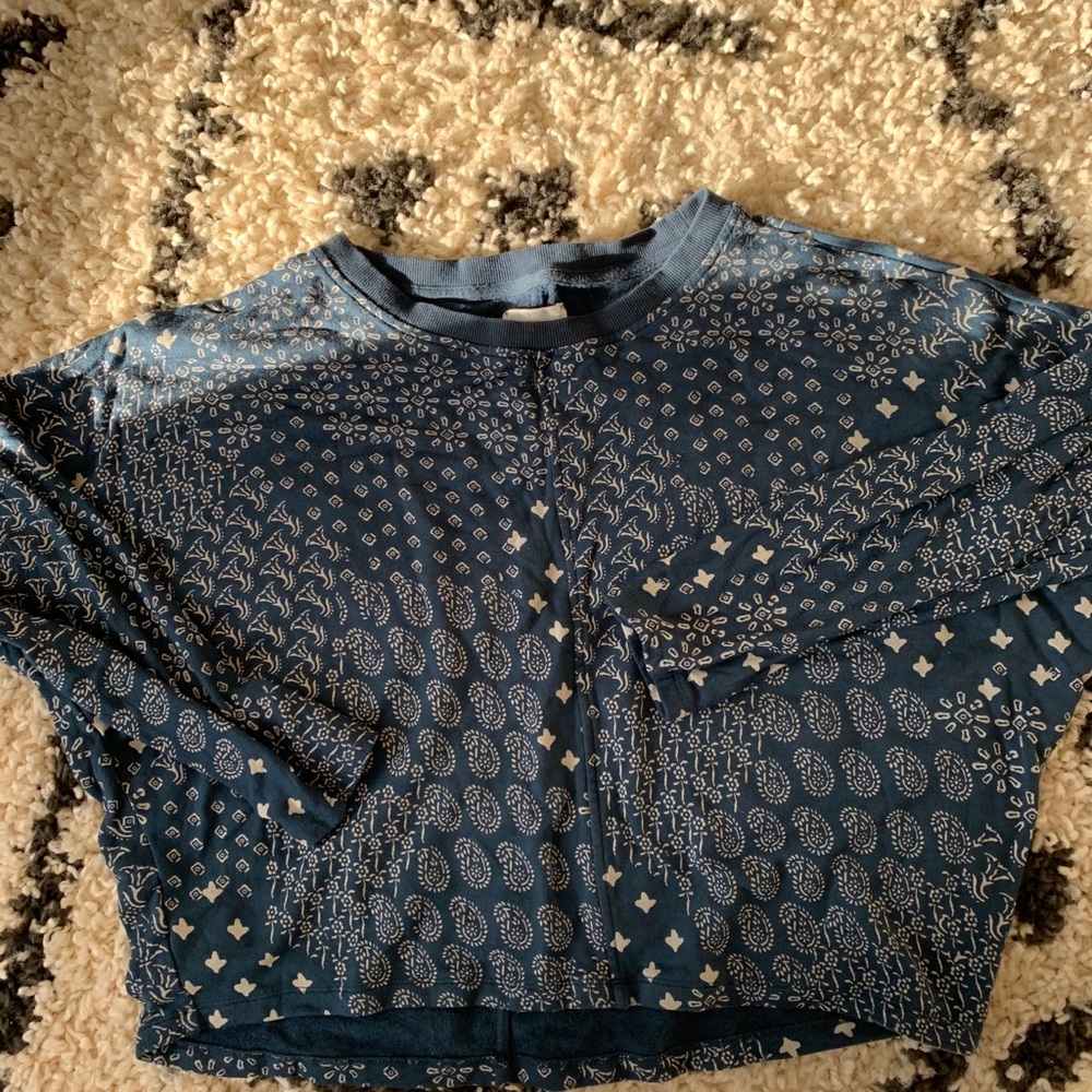 Blue Patterned Long Sleeve Top